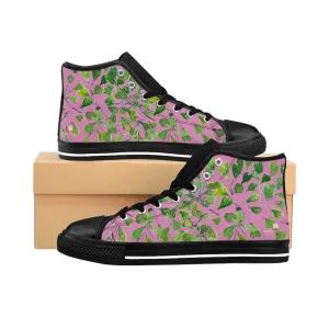 Pink Fern Men's High-top Sneakers, Green Cute Maidenhair Leaf Designer Tennis Running Shoes