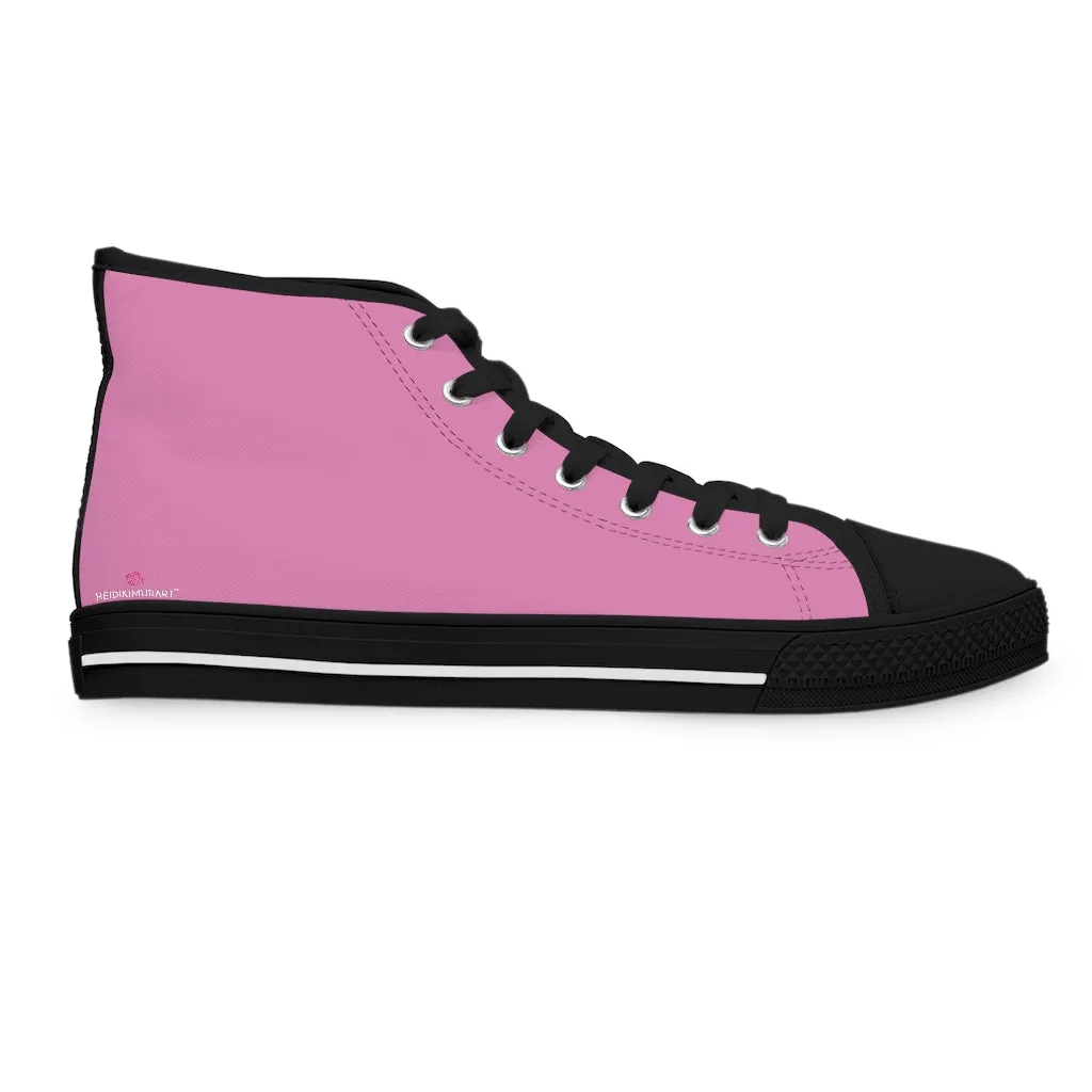 Pink Ladies' High Tops, Solid Color Best Women's High Top Sneakers Canvas Tennis Shoes