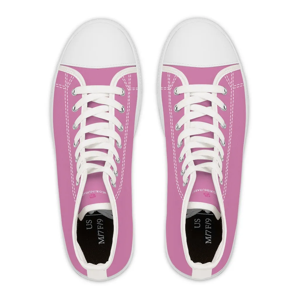 Pink Ladies' High Tops, Solid Color Best Women's High Top Sneakers Canvas Tennis Shoes