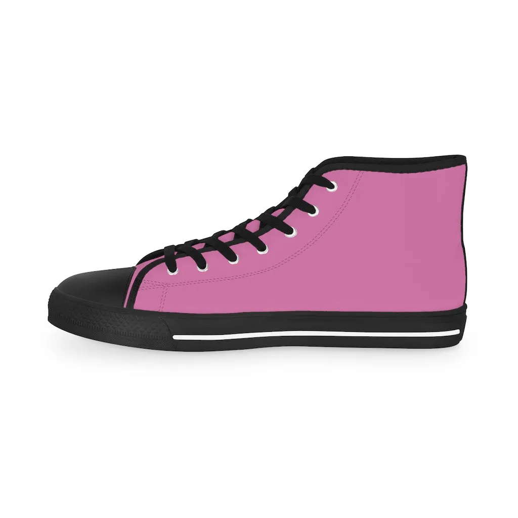 Pink Solid Color Men's Sneakers, Best Pink Canvas High Tops, Modern Minimalist Best Men's High Top Sneakers