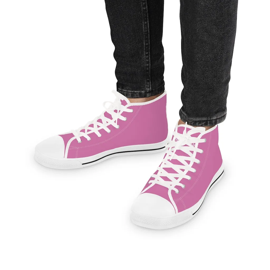 Pink Solid Color Men's Sneakers, Best Pink Canvas High Tops, Modern Minimalist Best Men's High Top Sneakers