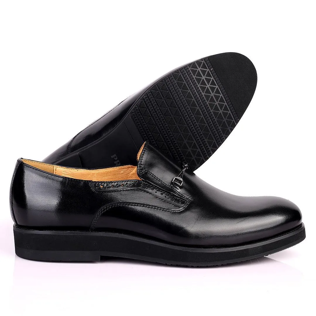 Prad Superlative Leather Black Shoe with Chain Design