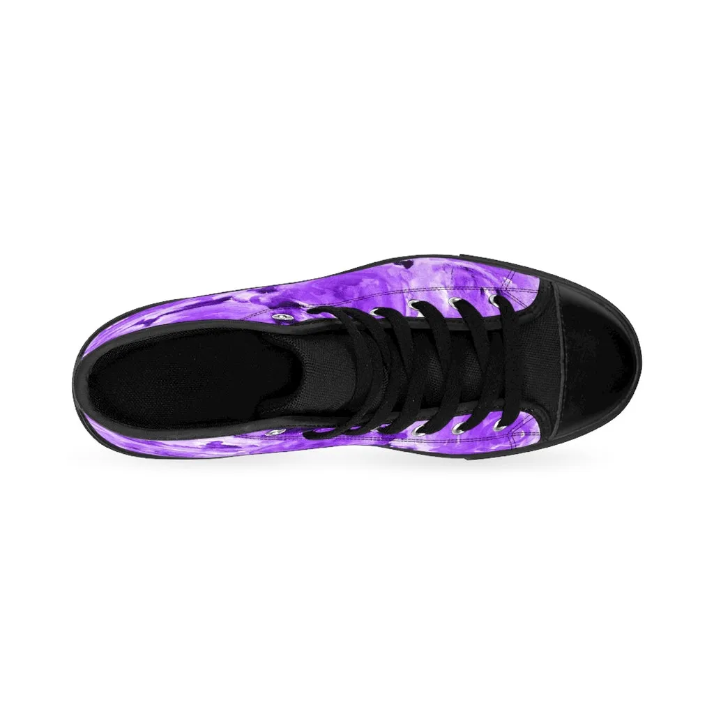 Purple Floral Men's High-top Sneakers, Abstract Print Men's Designer Tennis Running Shoes