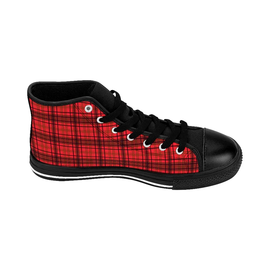 Red Plaid Women's Sneakers, Classic Tartan Print Designer High-top Sneakers Tennis Shoes