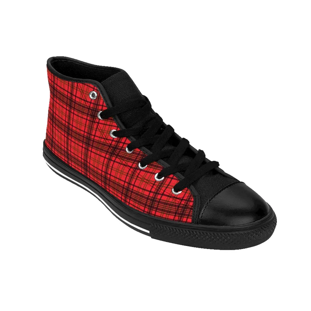 Red Plaid Women's Sneakers, Classic Tartan Print Designer High-top Sneakers Tennis Shoes