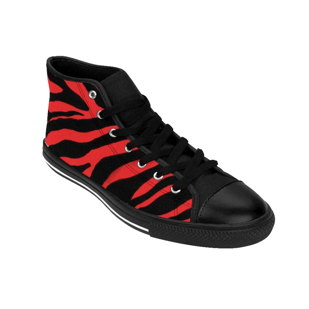 Red Zebra Men's High Tops, Zebra Striped Animal Print Men's Classic Sneakers Running Fashion Canvas Shoes