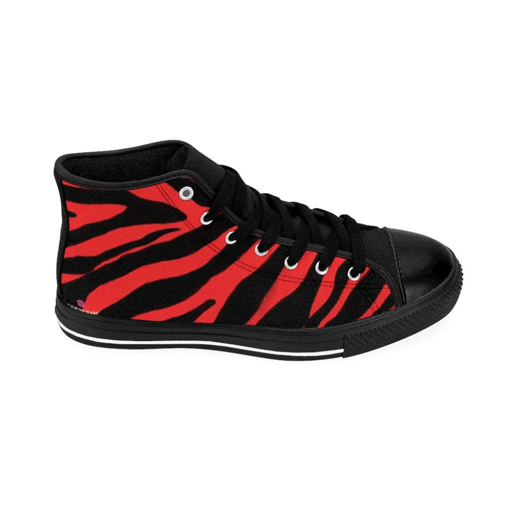 Red Zebra Men's High Tops, Zebra Striped Animal Print Men's Classic Sneakers Running Fashion Canvas Shoes