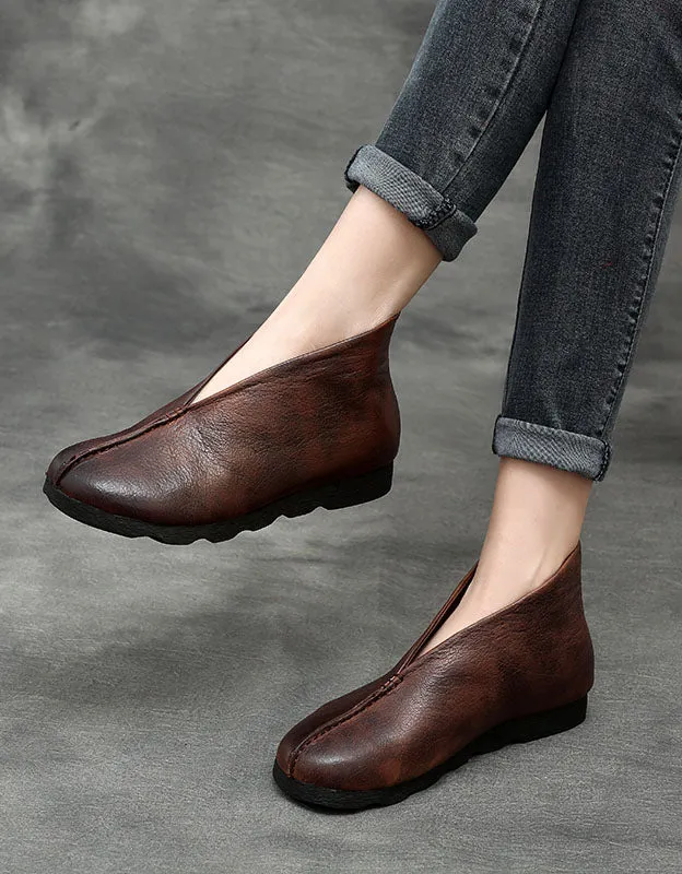 Soft Leather Comfortable Retro Ankle Flats