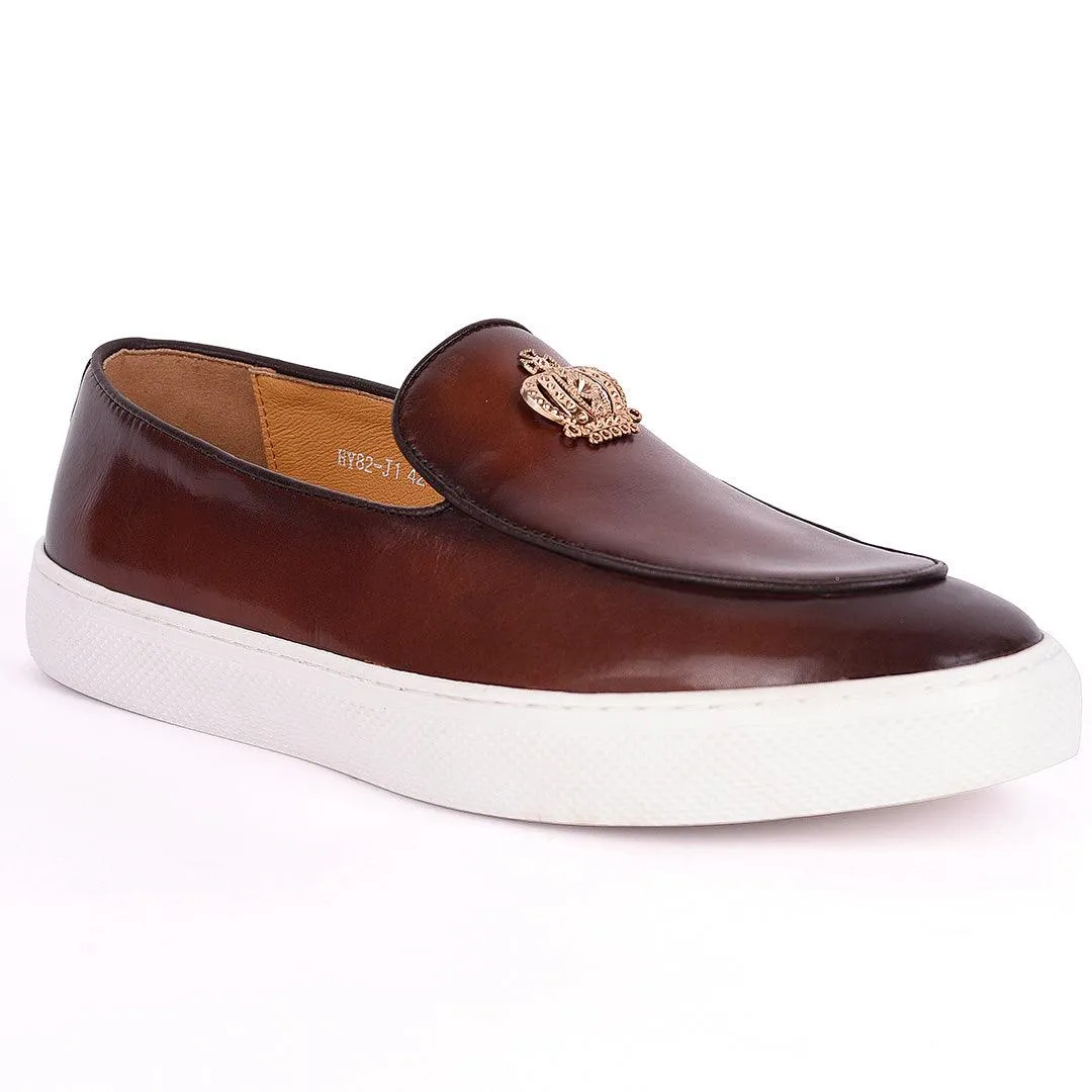 Terry Taylors Crown Logo Plain Leather Men's Sneaker Shoe- Brown