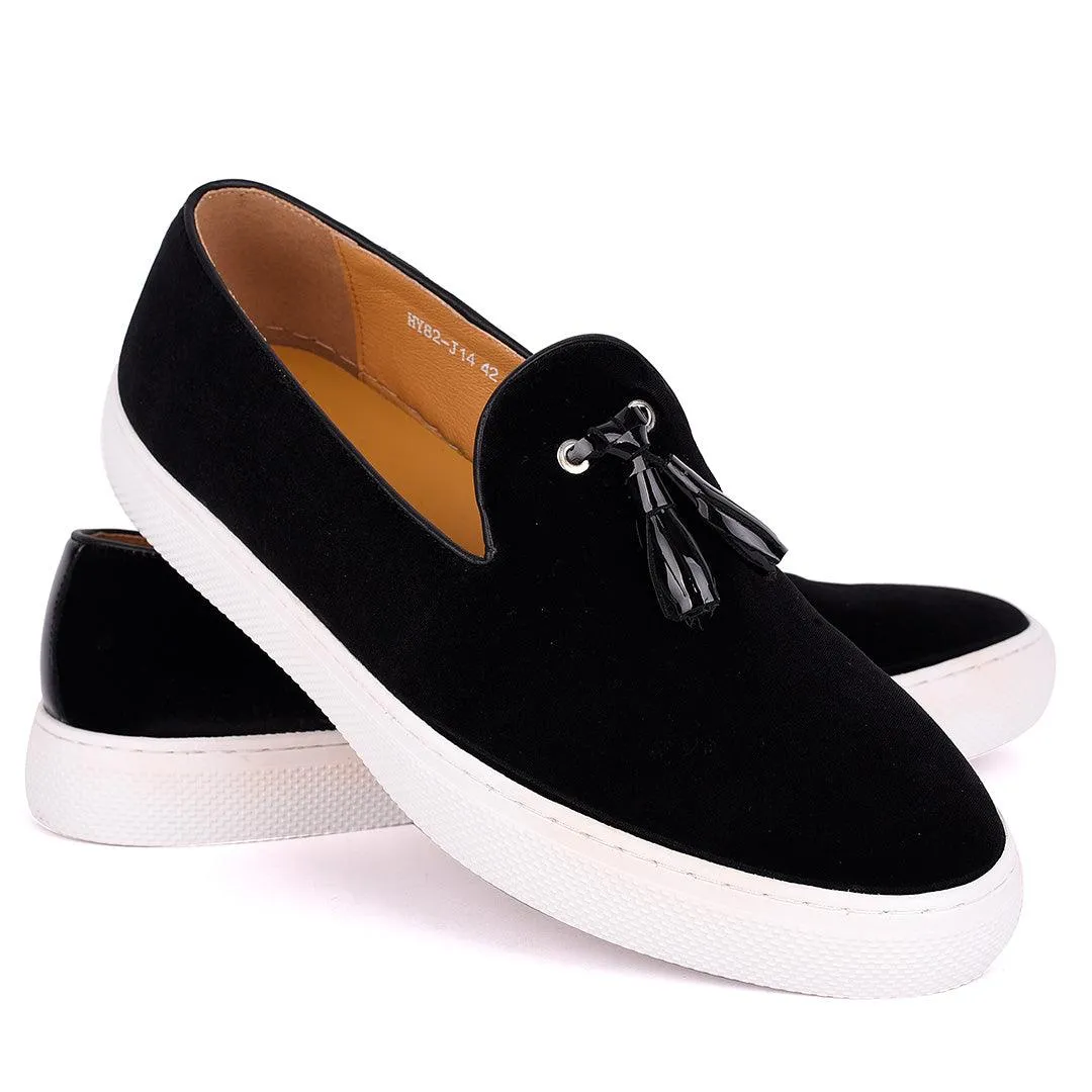 Terry Taylors Tassel Designed Black Suede Leather Men's Sneaker Shoe