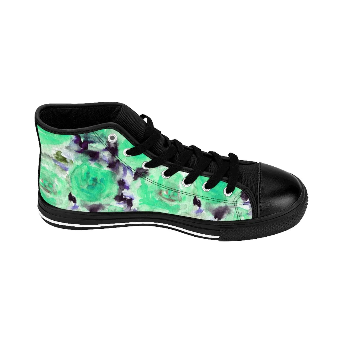 Turquoise Rose Floral Sneakers, Blue Rose Print Designer Women's High Top Sneakers