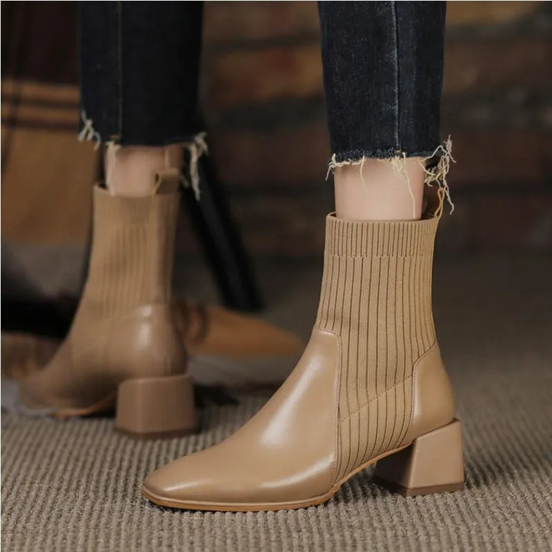 Uniwim Christmas Gifts Chunky Heel Martin Boots Female Square