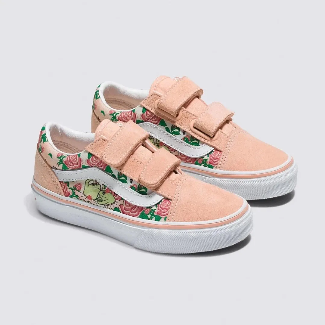 Vans Frog Frolic Print Toddler/Kids Old Skool V Shoe (peach)