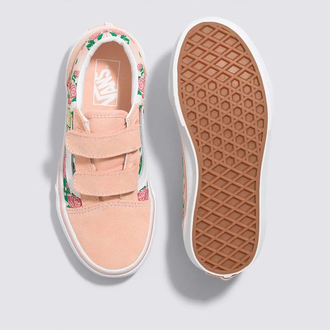 Vans Frog Frolic Print Toddler/Kids Old Skool V Shoe (peach)