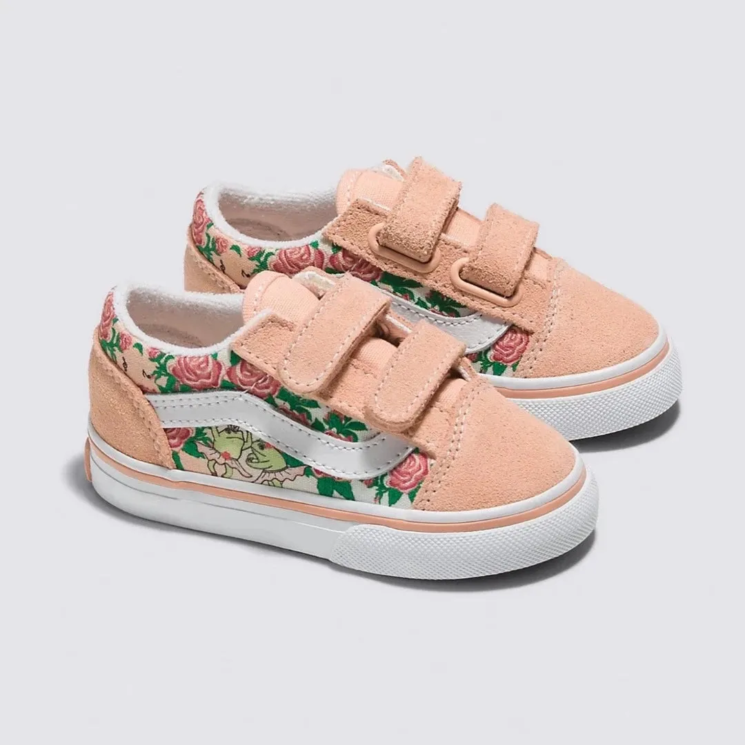 Vans Frog Frolic Print Toddler/Kids Old Skool V Shoe (peach)