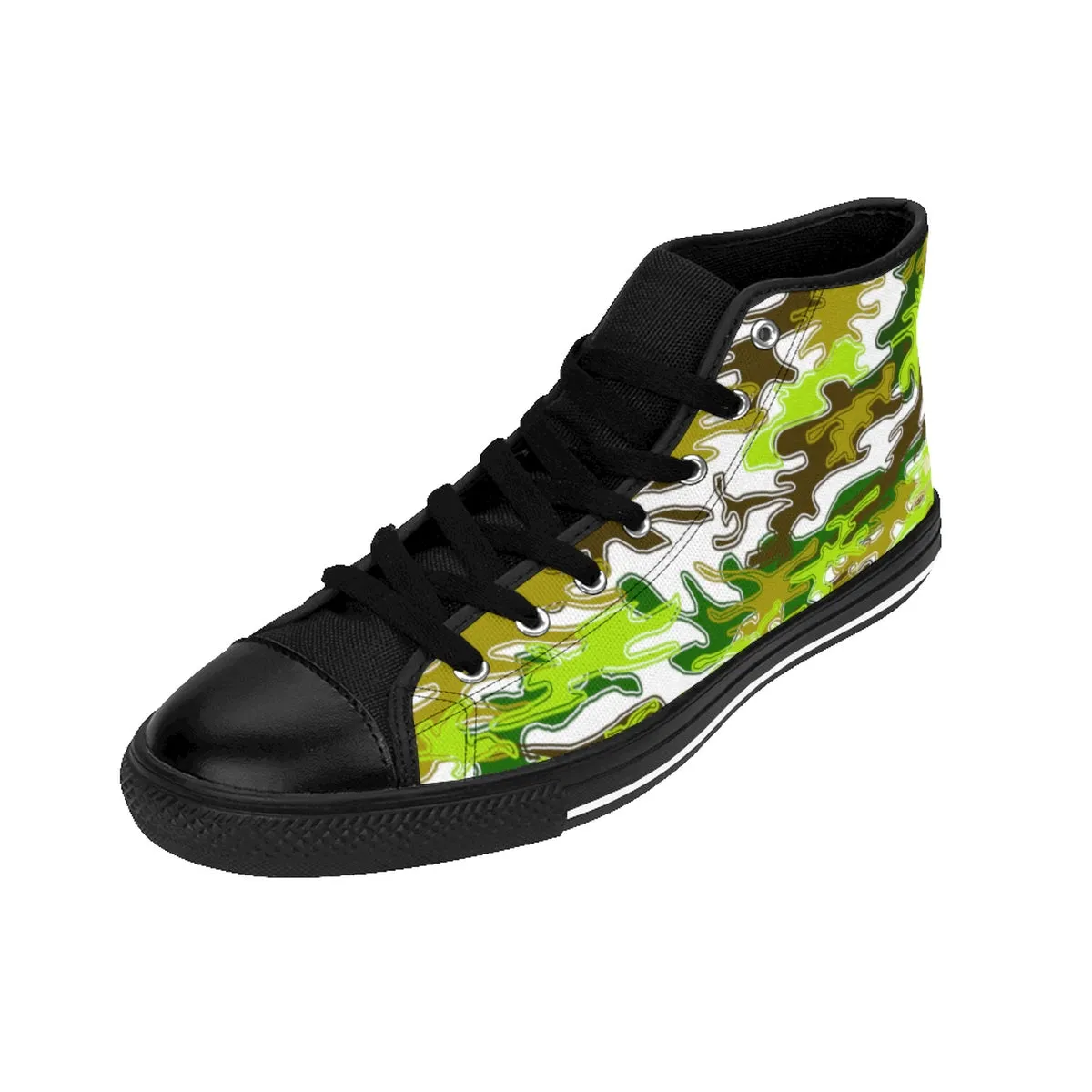 White Green Camouflage Army Military Print Men's High-top Sneakers Tennis Shoes