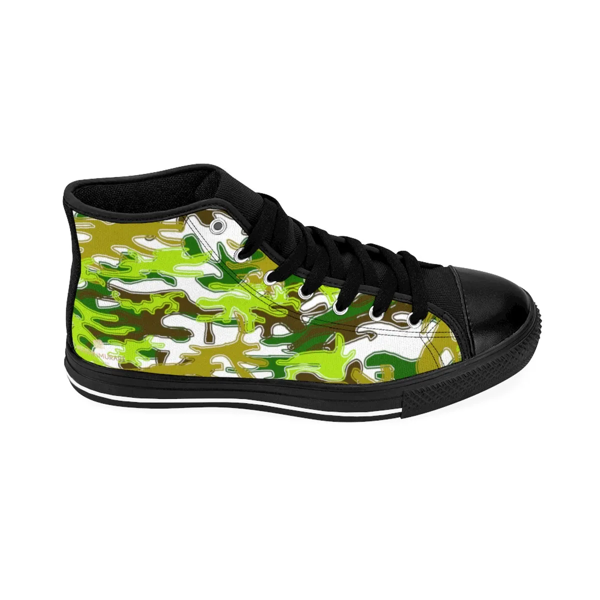 White Green Camouflage Army Military Print Men's High-top Sneakers Tennis Shoes