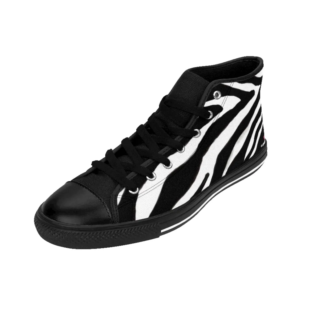 White Zebra Men's High Tops, Zebra Striped Animal Print Men's Classic Sneakers Running Fashion Canvas Shoes