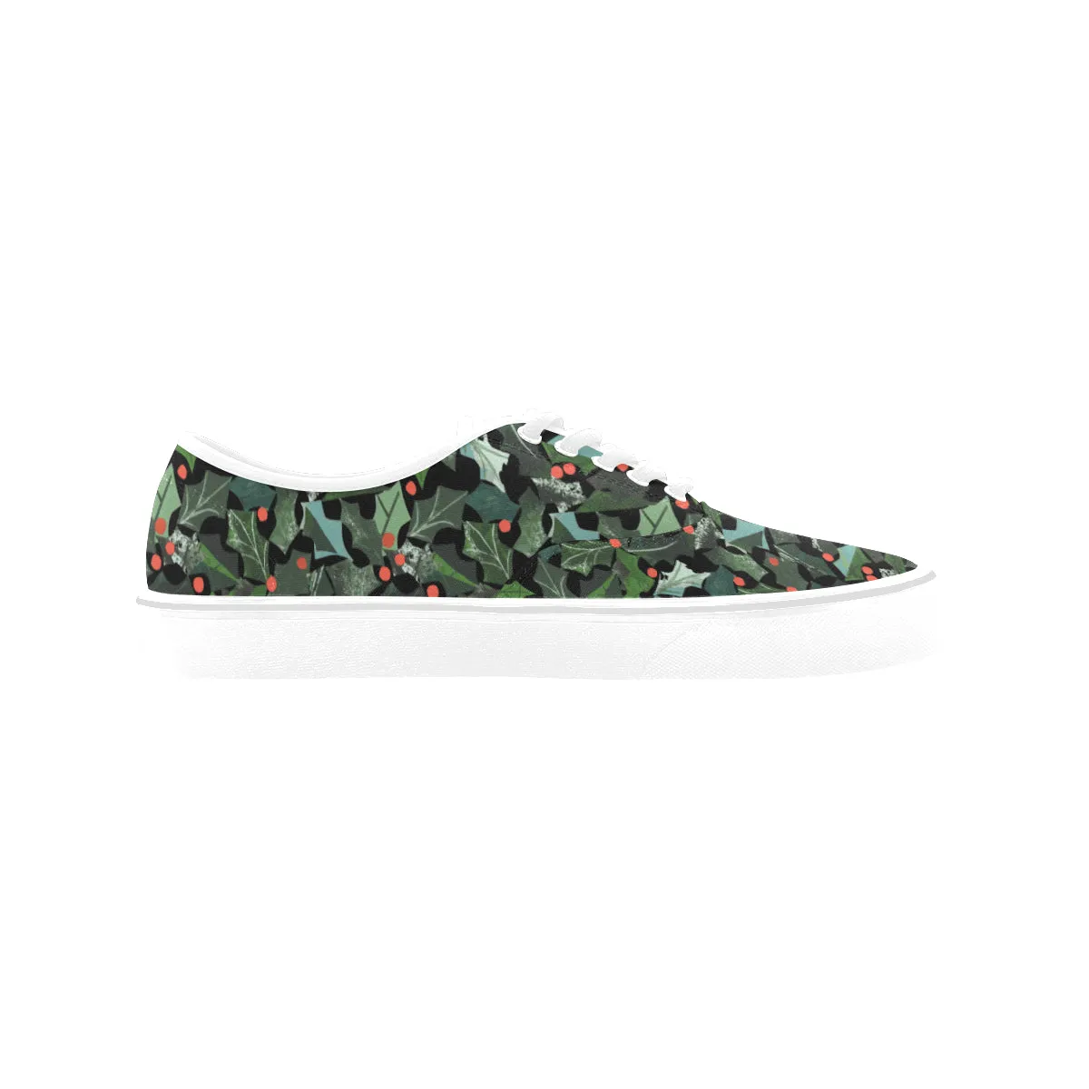 Women's Ivy Plants Christmas Print Big Size Canvas Low Top Shoes (White)