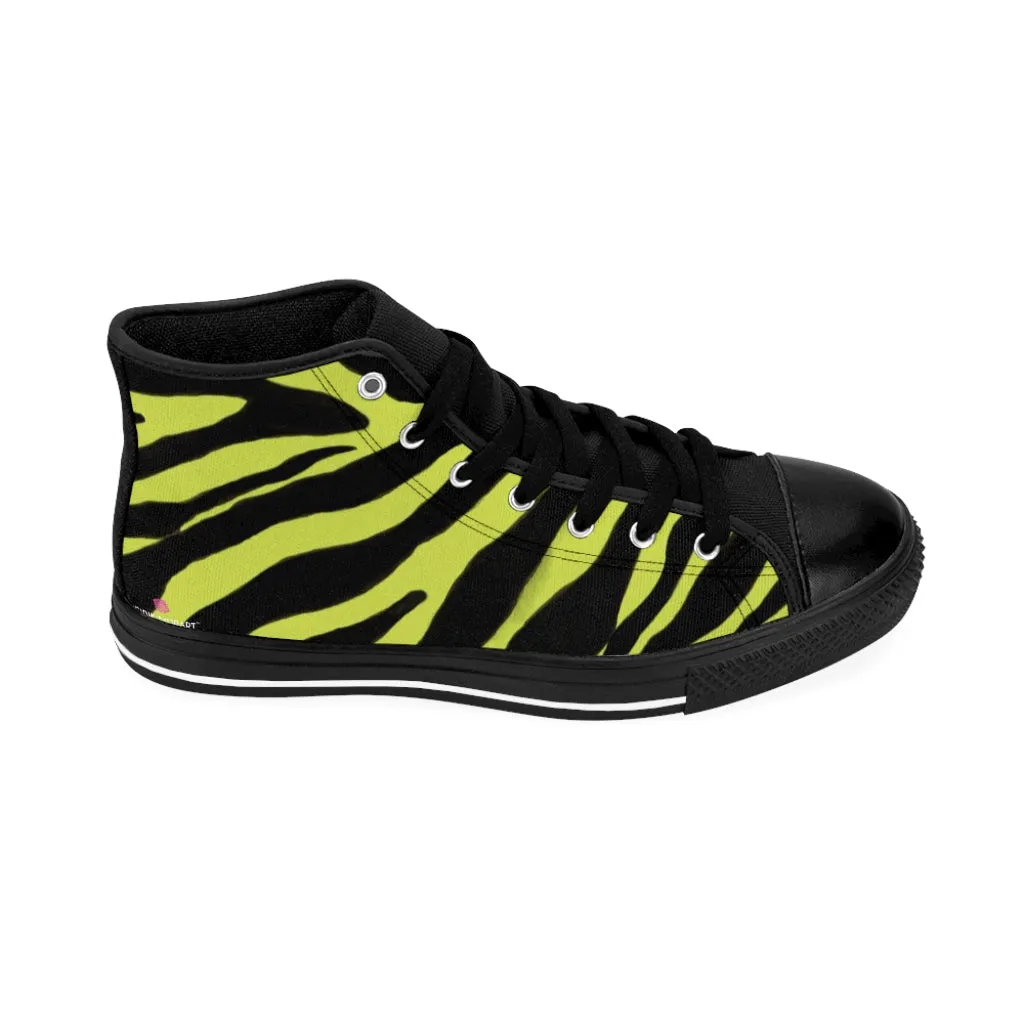 Yellow Zebra Men's High Tops, Zebra Striped Animal Print Men's Classic Sneakers Running Fashion Canvas Shoes