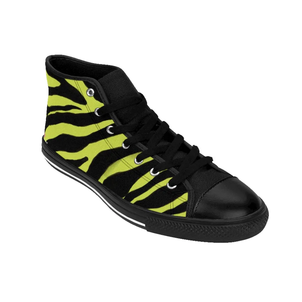 Yellow Zebra Men's High Tops, Zebra Striped Animal Print Men's Classic Sneakers Running Fashion Canvas Shoes