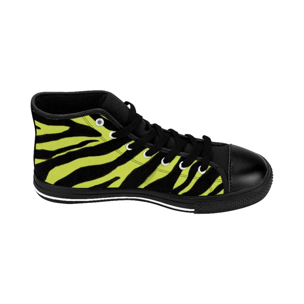 Yellow Zebra Men's High Tops, Zebra Striped Animal Print Men's Classic Sneakers Running Fashion Canvas Shoes